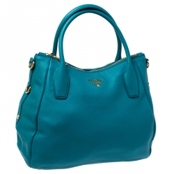 Pre Owned Prada Teal Leather Vitello Daino Sacca 2 Manici Hobo