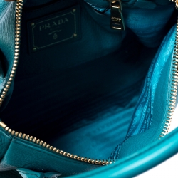 Pre Owned Prada Teal Leather Vitello Daino Sacca 2 Manici Hobo