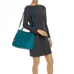 Pre Owned Prada Teal Leather Vitello Daino Sacca 2 Manici Hobo