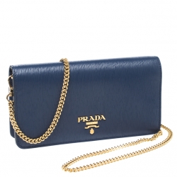 Pre Owned Prada Blue Leather Mini Bandoliera Crossbody Bag
