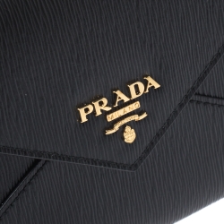 Pre Owned Prada Black Vitello Move Leather Envelope Wallet