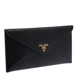 Pre Owned Prada Black Vitello Move Leather Envelope Wallet