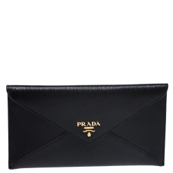 Pre Owned Prada Black Vitello Move Leather Envelope Wallet