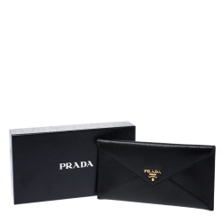 Pre Owned Prada Black Vitello Move Leather Envelope Wallet