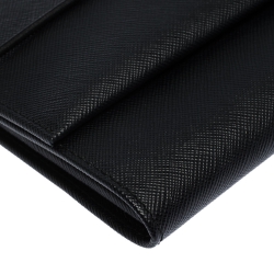 Pre Owned Prada Black Saffiano Leather Travel Wallet