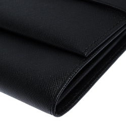 Pre Owned Prada Black Saffiano Leather Travel Wallet