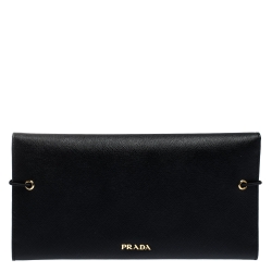 Pre Owned Prada Black Saffiano Leather Travel Wallet