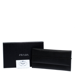 Pre Owned Prada Black Saffiano Leather Travel Wallet