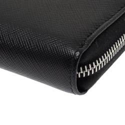Pre Owned Prada Black Saffiano Leather Zip Around Wallet