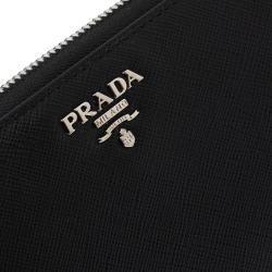 Pre Owned Prada Black Saffiano Leather Zip Around Wallet