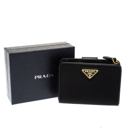 Pre Owned Prada Black Nylon and Leather French Wallet