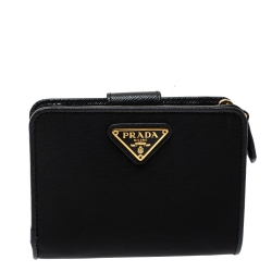 Pre Owned Prada Black Nylon and Leather French Wallet
