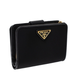Pre Owned Prada Black Nylon and Leather French Wallet