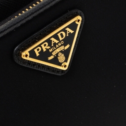 Pre Owned Prada Black Nylon and Leather French Wallet