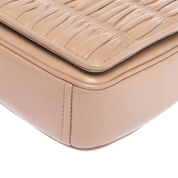 Pre Owned Prada Nude Beige Gaufre Leather Flap Chain Shoulder Bag