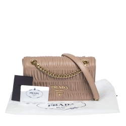Pre Owned Prada Nude Beige Gaufre Leather Flap Chain Shoulder Bag