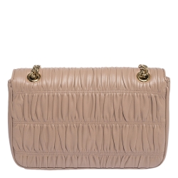 Pre Owned Prada Nude Beige Gaufre Leather Flap Chain Shoulder Bag