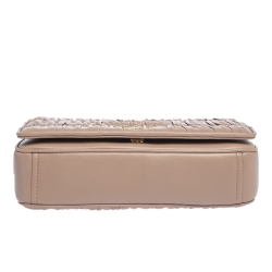 Pre Owned Prada Nude Beige Gaufre Leather Flap Chain Shoulder Bag