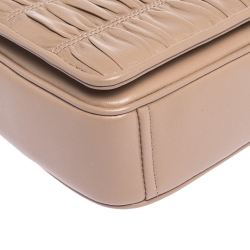 Pre Owned Prada Nude Beige Gaufre Leather Flap Chain Shoulder Bag