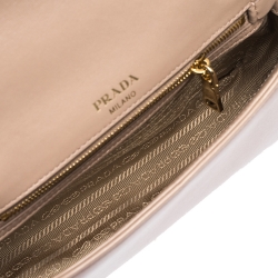 Pre Owned Prada Nude Beige Gaufre Leather Flap Chain Shoulder Bag