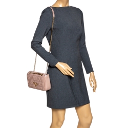 Pre Owned Prada Nude Beige Gaufre Leather Flap Chain Shoulder Bag