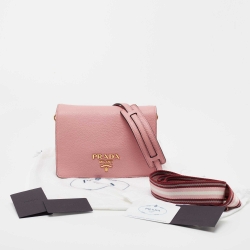 Pre Owned Prada Pink Vitello Daino Leather Flap Crossbody Bag