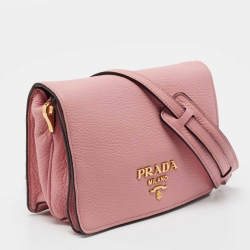 Pre Owned Prada Pink Vitello Daino Leather Flap Crossbody Bag