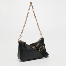 Pre Owned Prada Black Saffiano Lux Leather Re-Edition 2005 Shoulder Bag