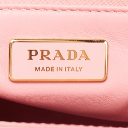 Pre Owned Prada Pink Saffiano Lux Leather Small Star Moon Galleria Double Zip Tote