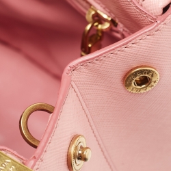 Pre Owned Prada Pink Saffiano Lux Leather Small Star Moon Galleria Double Zip Tote