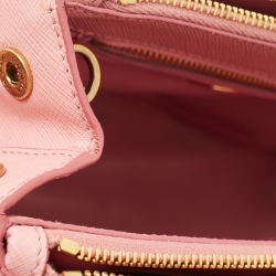 Pre Owned Prada Pink Saffiano Lux Leather Small Star Moon Galleria Double Zip Tote