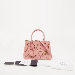 Pre Owned Prada Pink Saffiano Lux Leather Small Star Moon Galleria Double Zip Tote