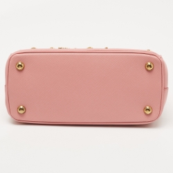 Pre Owned Prada Pink Saffiano Lux Leather Small Star Moon Galleria Double Zip Tote