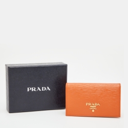 مملوكة مسبقًا Prada Orange Leather Flap Card Holder