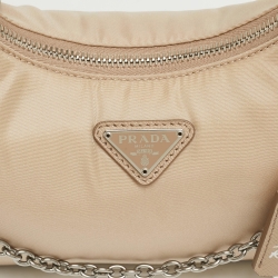 Pre Owned Prada Beige Nylon and Leather Re-Edition 2005 Baguette Bag