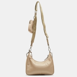 Pre Owned Prada Beige Nylon and Leather Re-Edition 2005 Baguette Bag