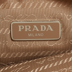 Pre Owned Prada Beige Nylon and Leather Re-Edition 2005 Baguette Bag