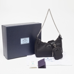 Pre Owned Prada Black Nylon and Leather Re-Edition 2005 Shoulder Bag