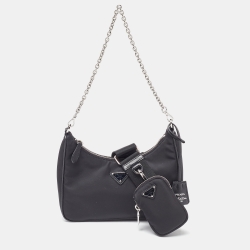 Pre Owned Prada Black Nylon and Leather Re-Edition 2005 Shoulder Bag
