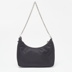 Pre Owned Prada Black Nylon and Leather Re-Edition 2005 Shoulder Bag