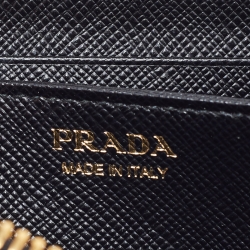 Pre Owned Prada Black Leather Zip Around Compact Wallet