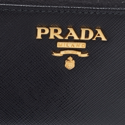 Pre Owned Prada Black Leather Zip Around Compact Wallet