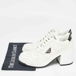 Prada White/Black Leather Block Heel Sneaker Pumps Size 40