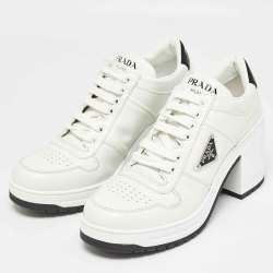 Prada White/Black Leather Block Heel Sneaker Pumps Size 40