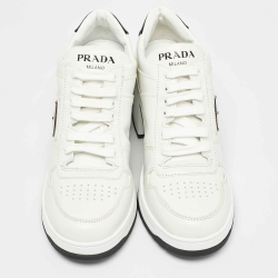 Prada White/Black Leather Block Heel Sneaker Pumps Size 40