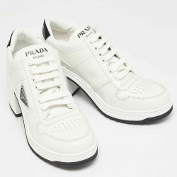Prada White/Black Leather Block Heel Sneaker Pumps Size 40