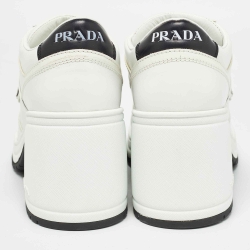 Prada White/Black Leather Block Heel Sneaker Pumps Size 40