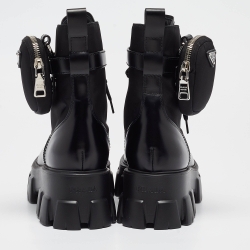 Prada Black Leather Monolith Platform Ankle Boots Size 40
