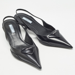Pre Owned Prada Black Patent Leather Slingback Pumps Size 38.5