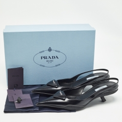 Pre Owned Prada Black Patent Leather Slingback Pumps Size 38.5